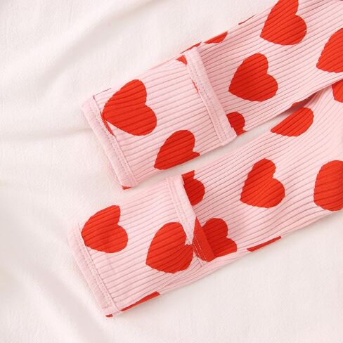 GLIGLITTR Newborn Infant Baby Girls Valentine's Day Romper Long Sleeve Bodysuit Cute Heart Print Ribbed Onesie Jumpsuit in Saudi Arabia