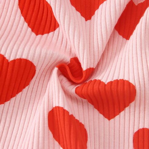 GLIGLITTR Newborn Infant Baby Girls Valentine's Day Romper Long Sleeve Bodysuit Cute Heart Print Ribbed Onesie Jumpsuit in Saudi Arabia