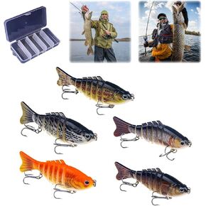 Robotic Fishing Lure, 3D Swimming Bait for Freshwater & Saltwater, Lifelike Fishing Lures, Fishing Gear Attracts Fishing Lures Walleye Trout Bass for Beginners (5PCS)