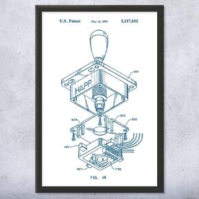 Framed Arcade Game Joystick Print, Video Game Art, Game Designer Gift, Joystick Art Print, Game Room Decor, Arcade Decor Blue & White (12x18)