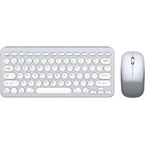 Wireless Keyboard and Mouse, Compact Multi-Device Bluetooth Keyboard and Mouse Combo, Silent Adjustable 2400 DPI, 2.4G+Bluetooth Computer Keyboard for Laptops Mac PC, Chrome OS, Travel (Silver)