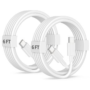 USB C to USB C Cable, 2-Pack 60W 6FT Long Type C Charger Cord Fast Charging for iPhone 16/15 Pro Max/Plus/16e Cable, iPad, MacBook, Galaxy S25/S24/S23/S22, Pixel, Moto, Switch, Tablet, Android Phone