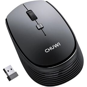CHUWI Wireless Mouse, 2.4GHz USB Computer Mouse, 1600 DPI Optical Sensor, 3-Level DPI Adjustable, Long Battery Life, Compatible with PC, Mac, Laptop, Black