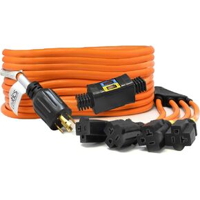 Ceptics GN-CD-2-10 L14-30P to 4 x 5-15/20R Generator Distribution Power Cord (10' Industrial Grade, Heavy Duty (5 Year Warranty), 10 Feet, Black, Ft