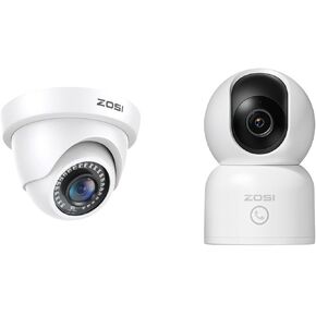 ZOSI 2MP & 4MP Security Camera Bundle - Hybrid 4-in-1 (TVI/CVI/AHD/CVBS) Outdoor/Indoor Surveillance Cam + Smart WiFi Pan/Tilt Pet/Nanny Cam, 1080P HD & 4MP, Night Vision, Human Detection.