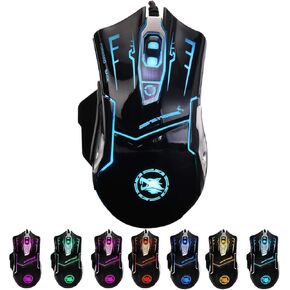 RGB Light up Wired Mouse for Computer - Durable USB Led Laptop Mice w/ 7 Color Backlit, 4 Adjust DPI Up to 3200 for Gaming, Silent & Stable PC Corded Mouse for Mac MacBook Windows Vista Linux PS4