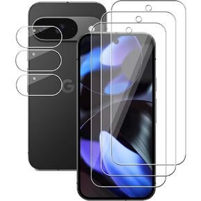 (3+3) For Google Pixel 9 (6.3") (3 Pack) Tempered Glass Screen Protector and (3 Pack) Camera Lens Protector, 9H Hardness, 2.5D, Anti Scratch, HD Clear