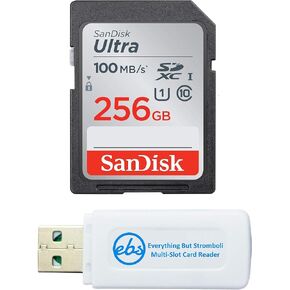 SanDisk 256GB SD Ultra Memory Card Works with Canon ELPH 360 HS, SX70 HS, SX620 HS Powershot Camera (SDSDUNR-256G-GN6IN) Bundle with (1) Everything But Stromboli SDXC & Micro Card Reader