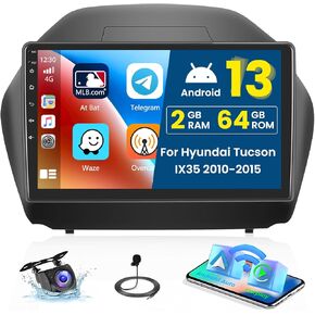2+64g Android 13 Carplay Car Stereo Radio for Hyundai Tucson IX35 2010-2015 ، 10.1 '' HD Touch Screen متوافق مع Android Auto ، وكاميرا AHD الاحتياطية ، وملاحة GPS ، و WiFi ، و FM RDS