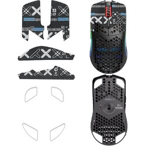 Mouse Grip Tape Full Coverage for Glorious Model O, Rounded Curved Edges Mouse Feet Skates,Self-Adhesive PreCut Sweat-Resistant Professional Mice Upgrade Kit(Foot pad + Black Mouse Grip Tape)