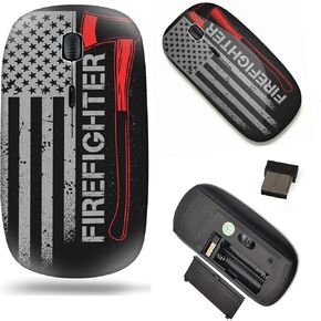 2.4G Slim Wireless Mouse with Nano Receiver , Portable Mobile Optical Mice for Notebook, PC, Laptop, Computer, MacBook - Firefighter and Flag of USA