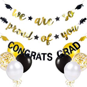 Pinkblume Graduation Decorations 2025 Graduation Hat Diploma Star Garland Banner Bunting Streamer Black Gold