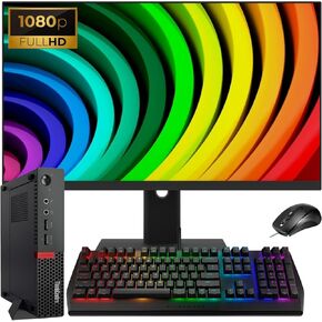 Lenovo ThinkCentre M710Q PC Tiny Desktop PC مع شاشة FHD 24 '' FHD ، Core I5-6500 3.2 جيجا هرتز ، ذاكرة وصول عشوائي 16 جيجابايت ، 512 جيجابايت SSD ، لوحة المفاتيح والماوس ، WiFi ، Windows 10 Pro (متجدد)