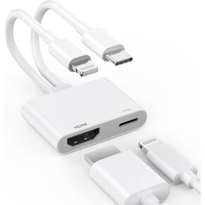 [MFi Certified] Lightning and USB-C to HDMI Adapter 4K@60Hz, 2 in 1 Lightning/Type C Digital AV HDMI Adapter Cord Compatible with iPhone 16 15 14 13 12 11 Pro Max XS XR X 8 for HDTV/Projector/Monitor