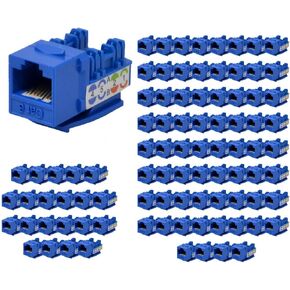 LOGICO 100 Pack Cat6 Keystone Ethernet Jack Punch Down 45 Degree Blue 110 8P8C RJ45