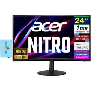 acer Nitro 24" Monitor, FreeSync 100 Hz FHD 1500R Curve ZeroFrame Design with 1ms Response Time, VESA Mount (100mm), VGA, HDMI & Dockztorm USB Port Expander, Black (2025 Latest Model)