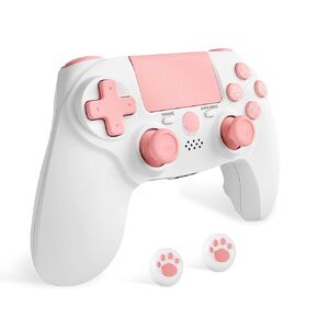 linhugame Wireless Controller for PS4,Compatible with PS4/Slim/Pro/PC，With USB C Cable/800mAh Battery/6-Axis Gyro/3.5mm Audio Jack/Multi Touch Pad（pink and white）