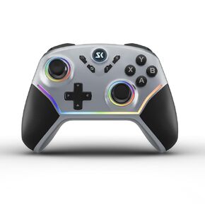 Multi-Platform Wireless Controller, 2.4G PC Gaming Controller, Compatible with Windows, Nintendo Switch, iPad, iOS, MacOS, Android, Steam, Luna,and Smart TV, with Double Shock, Macro keys, Turbo Button(Silver)