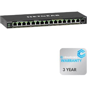 NETGEAR GS316EP 16-Port 𝐏𝐨𝐄+ Gigabit Ethernet Plus Switch (180W) | 1 SFP Port | Managed | Desktop and Wall-Mountable | Cloud Care's 3-Year Warranty SupportPlus Included