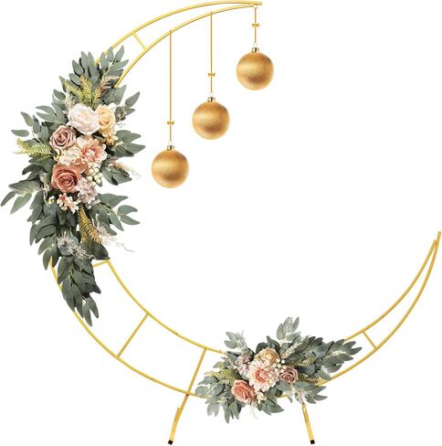 Balloon Arch Stand Wedding Backdrop 6FT Metal Crescent Moon Floral Curved Frame Party Anniversary Decor Bridal Shower (Gold) in Saudi Arabia