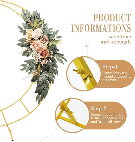 Balloon Arch Stand Wedding Backdrop 6FT Metal Crescent Moon Floral Curved Frame Party Anniversary Decor Bridal Shower (Gold) in Saudi Arabia
