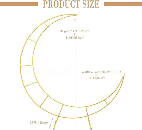 Balloon Arch Stand Wedding Backdrop 6FT Metal Crescent Moon Floral Curved Frame Party Anniversary Decor Bridal Shower (Gold) in Saudi Arabia