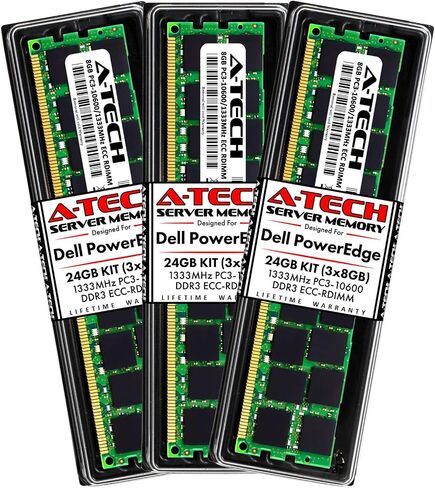 A-Tech 24GB (3x8GB) RAM for Dell PowerEdge R410, R415, R510, R515, R610, R710, R715, R815 Servers | DDR3 1333MHz ECC-RDIMM PC3-10600 2Rx4 1.5V 240-Pin ECC Registered DIMM Server Memory Upgrade Kit in Saudi Arabia