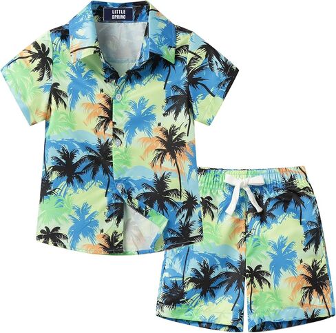 LittleSpring Boys Short Sleeve Hawaiian Shirts and Shorts Outfits in Kuwait