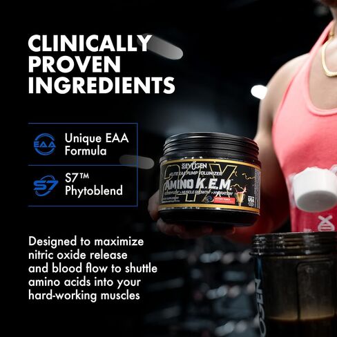Evogen AminoKEM | Premium Essential Amino Acid, Nitric Oxide, Betaine anhydrous, S7, Recovery, volumizing, Pump Catalyst | Sour Watermelon in Kuwait