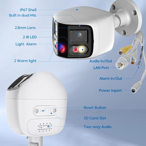 Dual Lens Security Camera Outdoor, 2x4MP 180 Degree Wide Angle POE Camera 4K TiOC WizSense Smart Dual Light,2-Way Audio, Set up to 4 Detection Zones in Kuwait