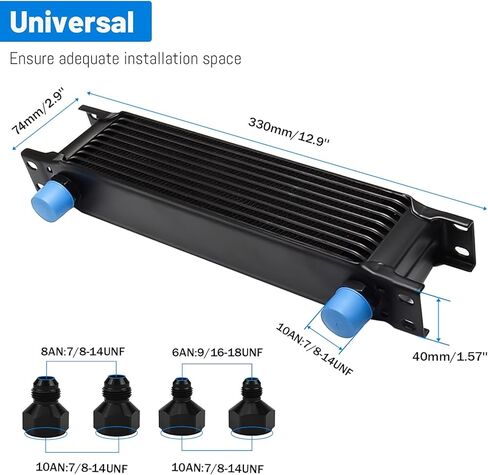 طقم مبرد زيت ناقل الحركة من الألومنيوم 19 صفًا 10AN AN10، لوحة مكدسة مع محول 6AN 8AN، مشعاع بريطاني لناقل الحركة العالمي، أسود in Kuwait