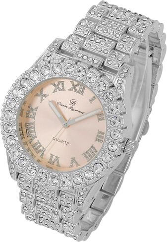 Charles Raymond Women's Baguette Cut Rainbow Iced Out Watch combs of you choices With Bling'ed Out Tennis Bracelet or Necklace with Matching Diamond Crystal Set - Rainbow - 23 in Kuwait