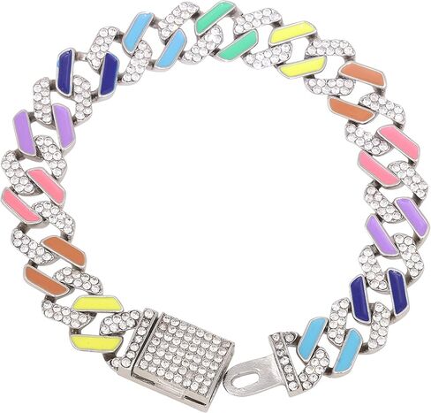 Charles Raymond Women's Baguette Cut Rainbow Iced Out Watch combs of you choices With Bling'ed Out Tennis Bracelet or Necklace with Matching Diamond Crystal Set - Rainbow - 23 in Kuwait