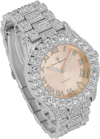 Charles Raymond Women's Baguette Cut Rainbow Iced Out Watch combs of you choices With Bling'ed Out Tennis Bracelet or Necklace with Matching Diamond Crystal Set - Rainbow - 23 in Kuwait