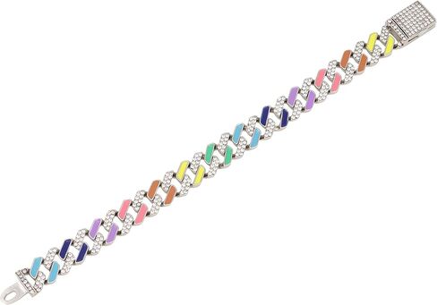 Charles Raymond Women's Baguette Cut Rainbow Iced Out Watch combs of you choices With Bling'ed Out Tennis Bracelet or Necklace with Matching Diamond Crystal Set - Rainbow - 23 in Kuwait