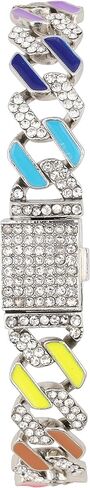 Charles Raymond Women's Baguette Cut Rainbow Iced Out Watch combs of you choices With Bling'ed Out Tennis Bracelet or Necklace with Matching Diamond Crystal Set - Rainbow - 23 in Kuwait