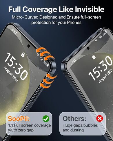 واقي شاشة الزجاج المقسّر Soopii لـ Samsung S25 /S24 ، [تركيب تلقائي لأغبار الأتربة] ، [حماية الصف العسكري] ، فقاعة فتح بصمات الأصابع خالية من Galaxy S25 /S24 6.1 بوصة (2 حزمة) in Kuwait