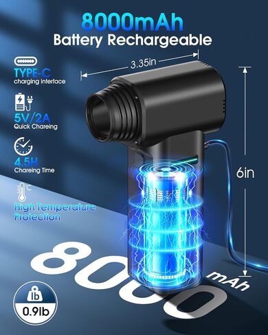 Duster Air Air مضغوط ، 500 جرام من طاقة Super Cordless Duster الكهربائية القابلة لإعادة الشحن ، ومكونة من طائرة مفاتيح مفاتيح طائرة Turbo الطائرات التوربينية من 40000 دورة في الدقيقة ، ومنظف لوحة مفاتيح توربو من منفاخ الهواء 4-gear للكمبيوتر الشخصي (أسود) in Saudi Arabia