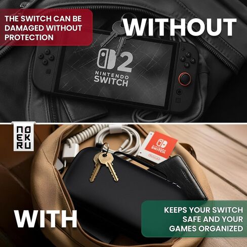 Neroku Durable Travel Case for Nintendo Switch 2 [Model 2025] I Hard Shell Carrying Switch 2 Case with 12 Game Card Slots, Screen Protector I Black EVA Protective Cover in Saudi Arabia