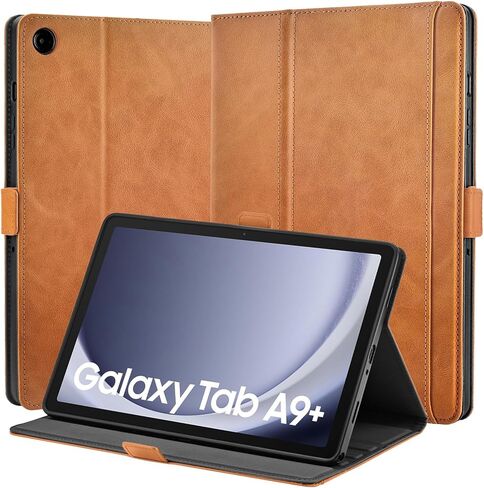 حالة مصنوعة يدويًا لـ Samsung Galaxy Tab A9 Plus/A9+ 5G Tablet 11 بوصة 2023 SM-X210/SM-X216/SM-X218U مع جيب ، زوايا متعددة ، إغلاق مغناطيسي ، غطاء من الجلد النباتي ، النوم التلقائي/الاستيقاظ ، الأسود ، الأسود in Kuwait