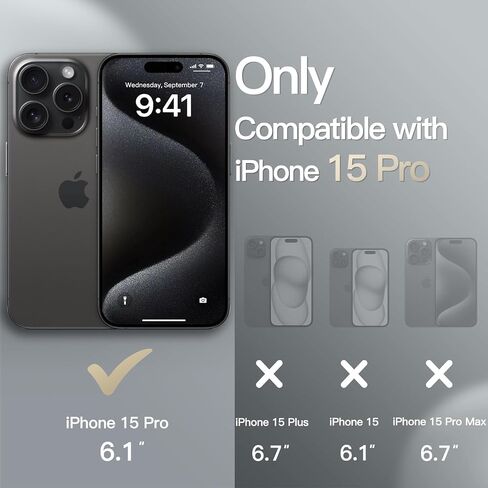 Jetech Wallet Case لـ iPhone 15 Pro 6.1 بوصة ، غطاء مقاوم للمغناطيسي من PU ، مع حامل البطاقة ، وميزة الوقوف وحماية الكاميرا الكاملة (التيتانيوم الأسود) in Kuwait