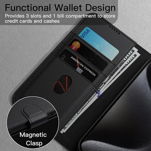 Jetech Wallet Case لـ iPhone 15 Pro 6.1 بوصة ، غطاء مقاوم للمغناطيسي من PU ، مع حامل البطاقة ، وميزة الوقوف وحماية الكاميرا الكاملة (التيتانيوم الأسود) in Kuwait