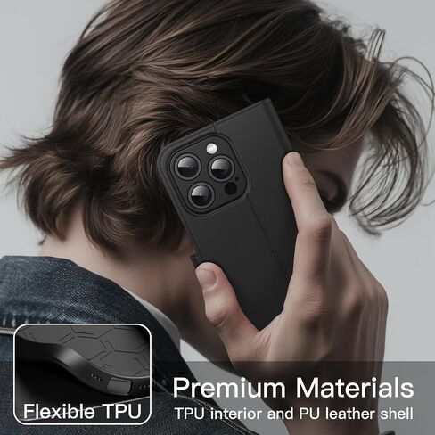 Jetech Wallet Case لـ iPhone 15 Pro 6.1 بوصة ، غطاء مقاوم للمغناطيسي من PU ، مع حامل البطاقة ، وميزة الوقوف وحماية الكاميرا الكاملة (التيتانيوم الأسود) in Kuwait