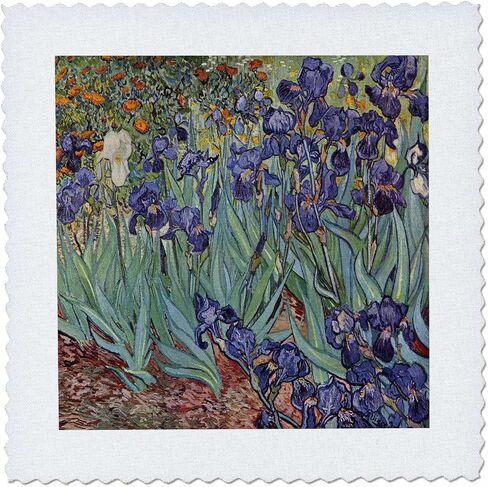 3dRose qs_46958_1 Van Gogh Irises Iris، زهرة، ذكرى الزهور، الذكرى السنوية للزفاف، الذكرى السنوية الخامسة والعشرين، مربع لحاف الإيمان، 10 × 10 بوصة in Saudi Arabia