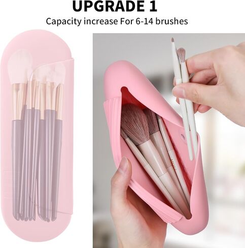 AGIKET Silicone Makeup Brush Holder Travel Cosmetic Bag：Soft Portable Cosmetic Face Brushes Holder with Upgrade Anti-Fall Out Magnetic Closure, Large Travel Makeup Brush Case - Walnut in Saudi Arabia