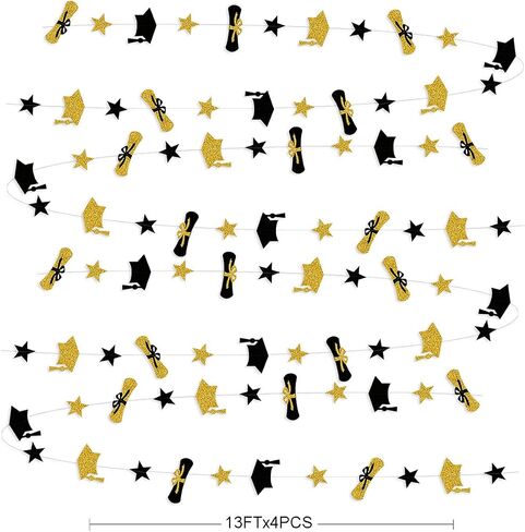 Pinkblume Graduation Decorations 2025 Graduation Hat Diploma Star Garland Banner Bunting Streamer Black Gold in Saudi Arabia