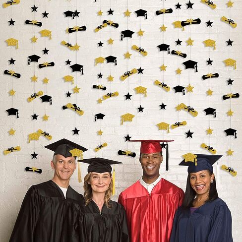 Pinkblume Graduation Decorations 2025 Graduation Hat Diploma Star Garland Banner Bunting Streamer Black Gold in Saudi Arabia