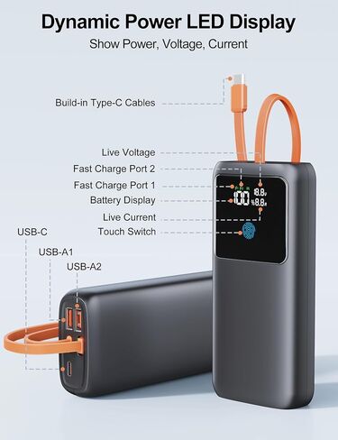 Portable Charger,Laptop Power-Bank-65w - 24000mah Fast Charging Powerbank Compatible with iPhone,Samsung,Macbook,iPad,Tablet,USB-C,Rechargeable External Battery Pack for Cell Phone,Type C,Black in Saudi Arabia