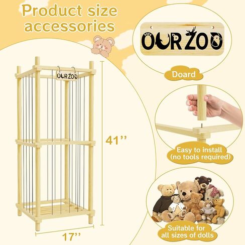 HAIDAIYA Stuffed Animal Zoo Storage Cage Wooden, 36''(3ft) Wood Large Stuffed Animal Storage Basket, Toy Storage for Big Stuffed Animals, Large Toy Chest for Kids Girls Boys Toy Organizer Holder in Saudi Arabia