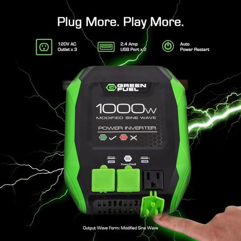 1000W WENVERTER 2000W ذروة W/DC 12V إلى 3x 120V AC ، 2x 2.4AMP USB ، أقواس التثبيت والمشابك المشمولة in Saudi Arabia